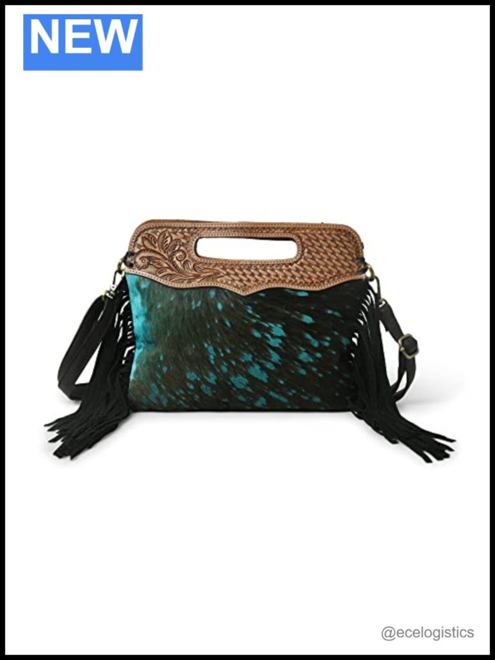 Genuine Leather Fringe Crossbody Bag Handcrafted Tooled Western Purse with